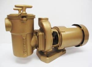 A gold pump on a white background.