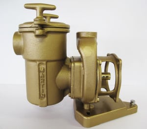 A gold Martin 100 Series Liquid Ends water pump on a white background.