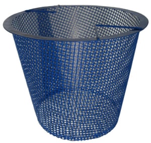 A blue mesh basket on a white background.